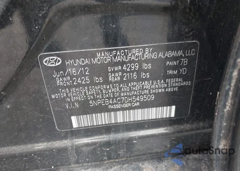 2013 Hyundai Sonata Gls из США, поврежденный, VIN 5NPEB4AC7DH549509